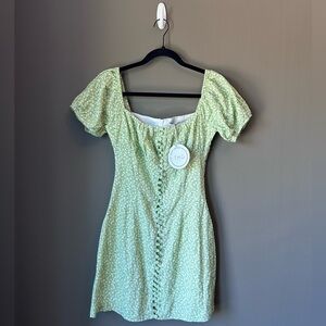 GREEN FLORAL MINI DRESS